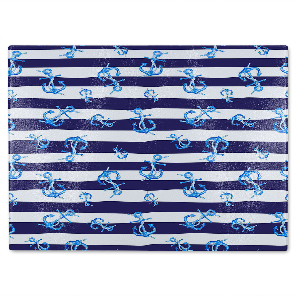 Anchors On Striped Glass Chopping Board
