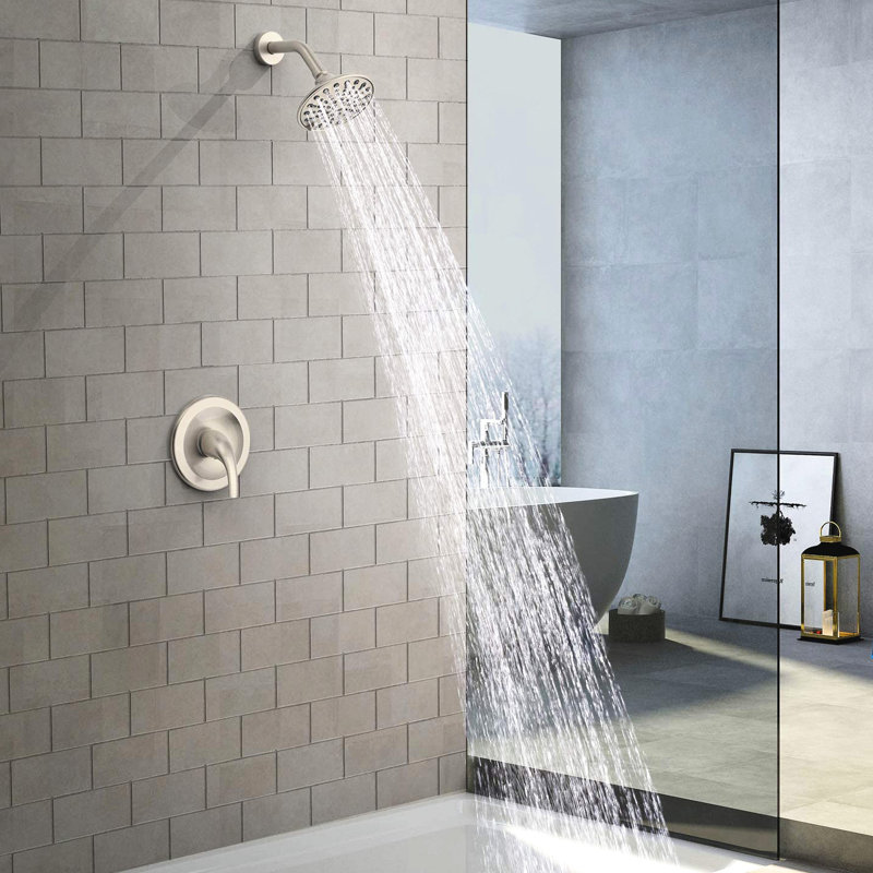 6 - Functions Single Handle Wall Mounted Shower Faucet , With Included Valve And Adjustable Head, 360° Joint, Spray Holes For Prevention, Brushed Nickel Plastic Body Rough In Valve, Joint Movement,