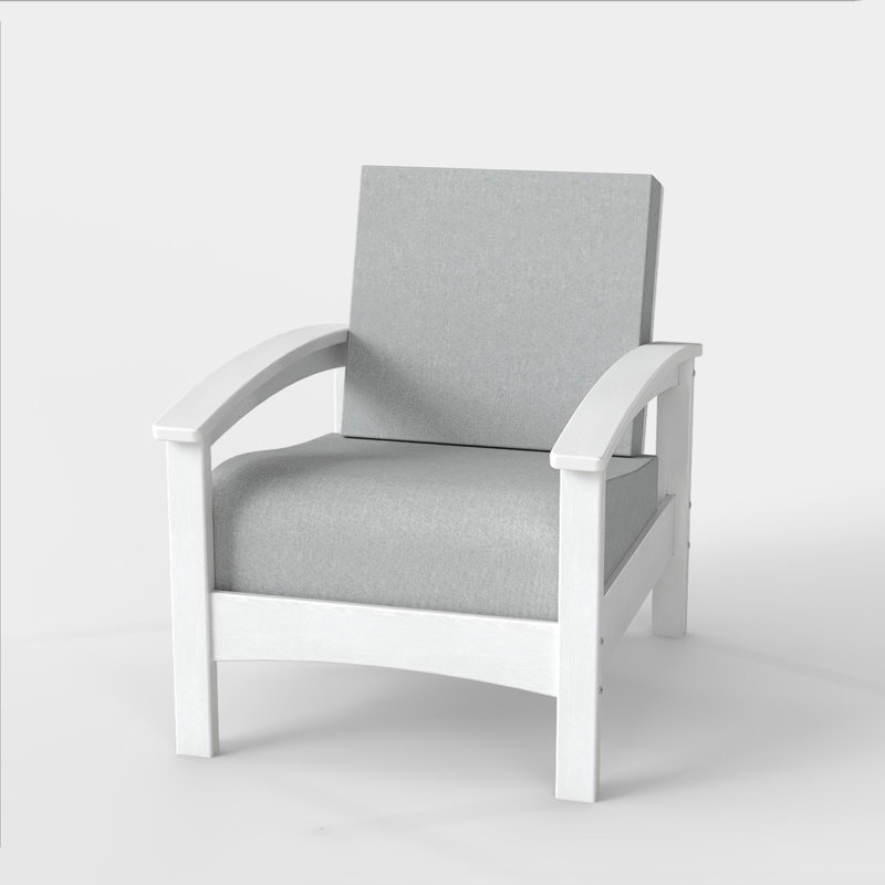 2-Piece Modern HDPE Outdoor Lounge Chair with Cushions – All-Weather Patio Armchair, Deep Seating Single Sofa for Deck, Garden & Porch