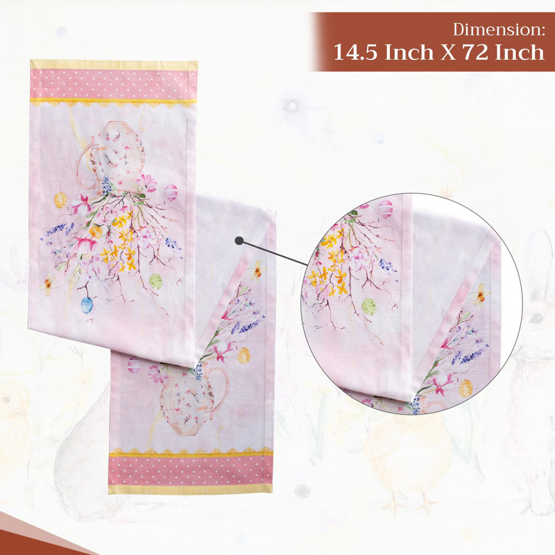 Maison d' Hermine Table Runner 100% Cotton Single Layer Table Runners 72 inches Long Decorative for Home Kitchen Dining Valentines Day Decorations Spring Summer (Easter Zest, 14.5" x 72")