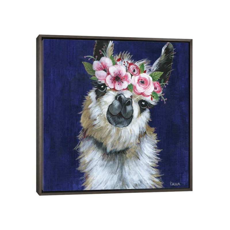 Lady Llama - reproduction d'art, H 26 po x l 26 po x P 1,5 po, Aucun mat, Toile encadrée de bois rustique foncé
