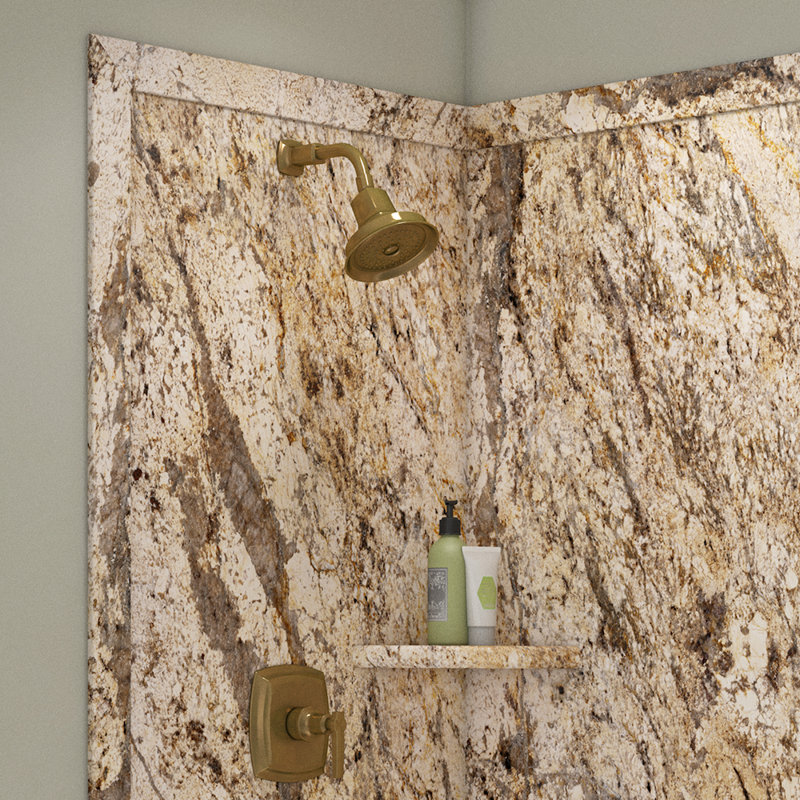 FlexStone Elegance 2-Panel 48"W x 36"D x 80"H Corner Shower Surround in Golden Beaches, Golden Beaches