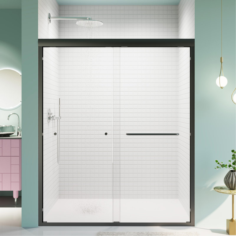 56"-60"W*72" H  Semi-Frameless Double Sliding Shower Door, Bypass Shower Door, 1/4" (6Mm) Thick SGCC Tempered Glass Door