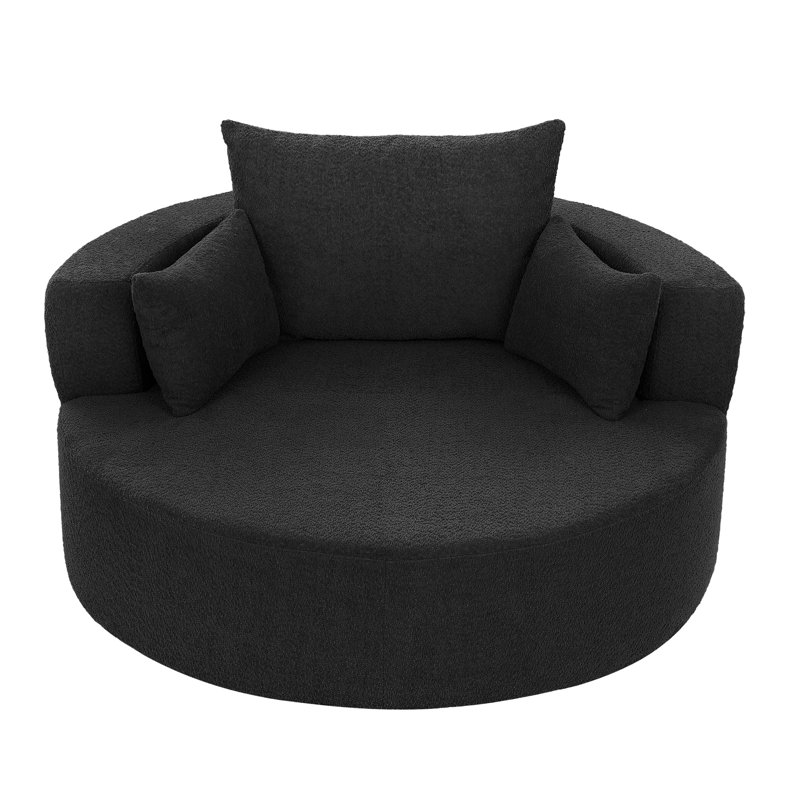 360° Swivel Chair Accent Barrel Chair Swivel Round Sofa Chair With 3 Removable Pillows For Living Room, Black
