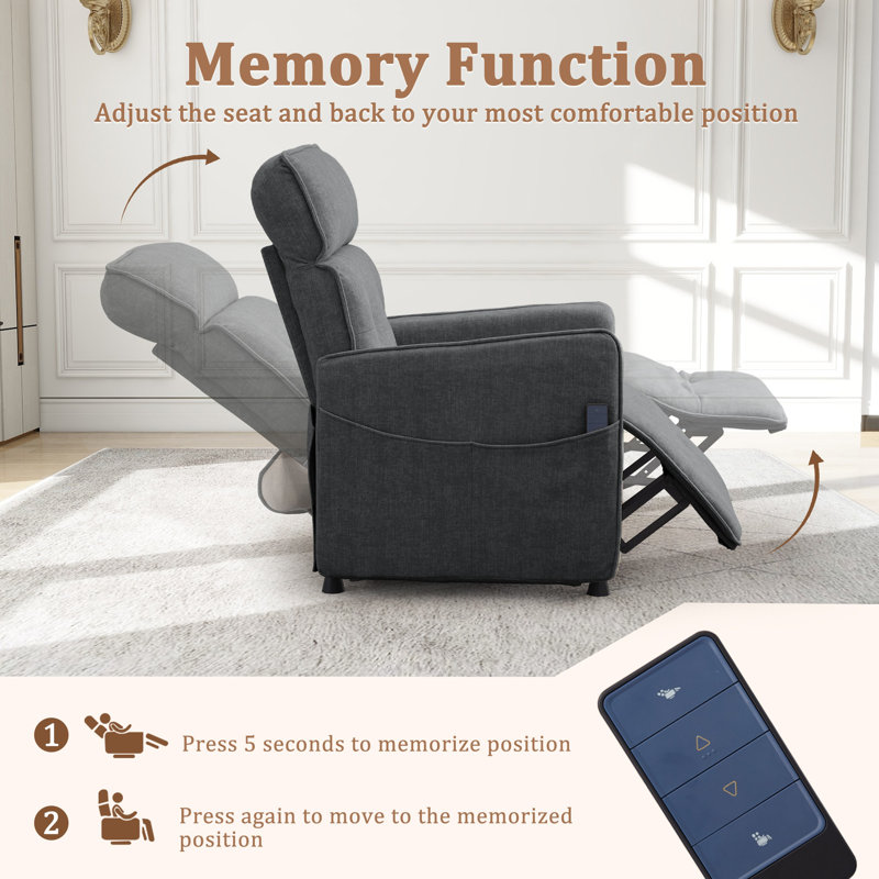 Recliner Chair, Electric Recliner Chairs For Adults, Comfy Recliners For Living Room, Reclining Chair With One-touch Adjustment & Side Pockets