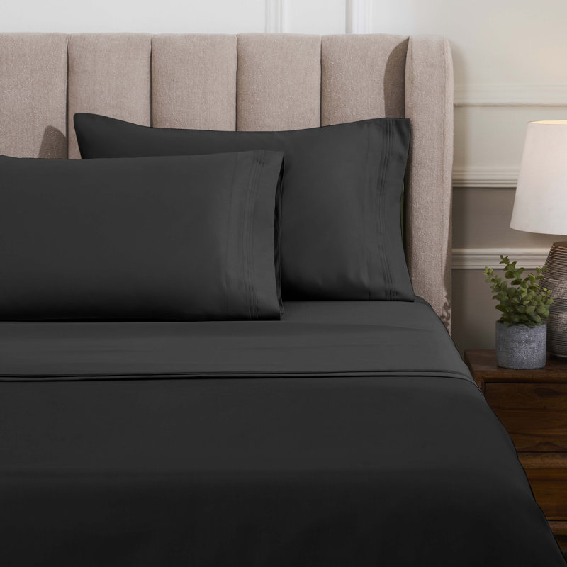Certified Egyptian Cotton Deep Pocket Solid Luxury 1500 Thread Count Sheet Set, King Sheet Set, Black