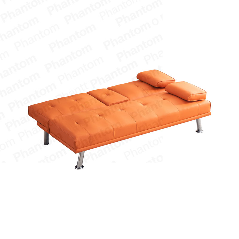 Canapé-lit de bureau 67 po en cuir orange double pliable avec table basse 67 po