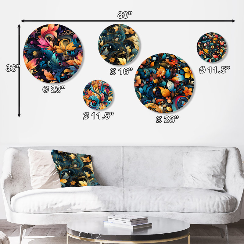 Sau - ensemble d'art mural rond floral glamour de 5
