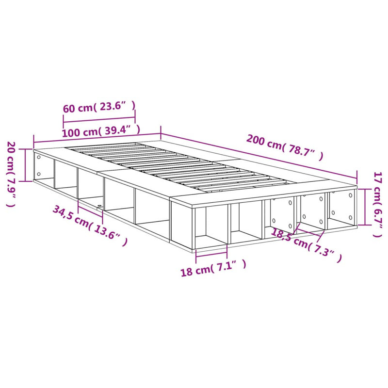 Vidaxl Bed Frame Concrete GreyEngineered Wood, 100 x 200cm