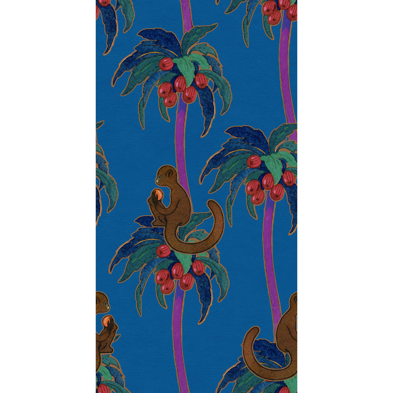 Singe et treillis de palmier, Bleu