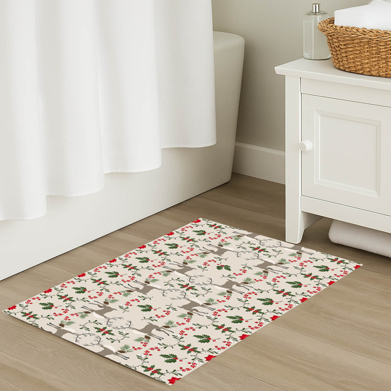 Tapis de bain Botanical Deer, Simple - L 34 po x l 21 po, Ivoire ivoire