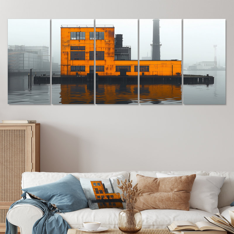 Ensemble d'art mural en toile jaune et gris Urban Oasis Factories II, H 28 po x l 60 po