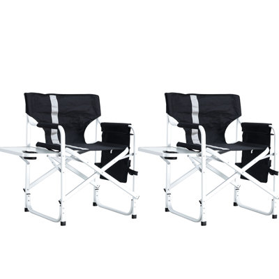 Chaise d'extérieur légère avec table d'appoint et poches, capacité de 400 lb, noire / grise, pour le rangement de camping et 2 pique-niques