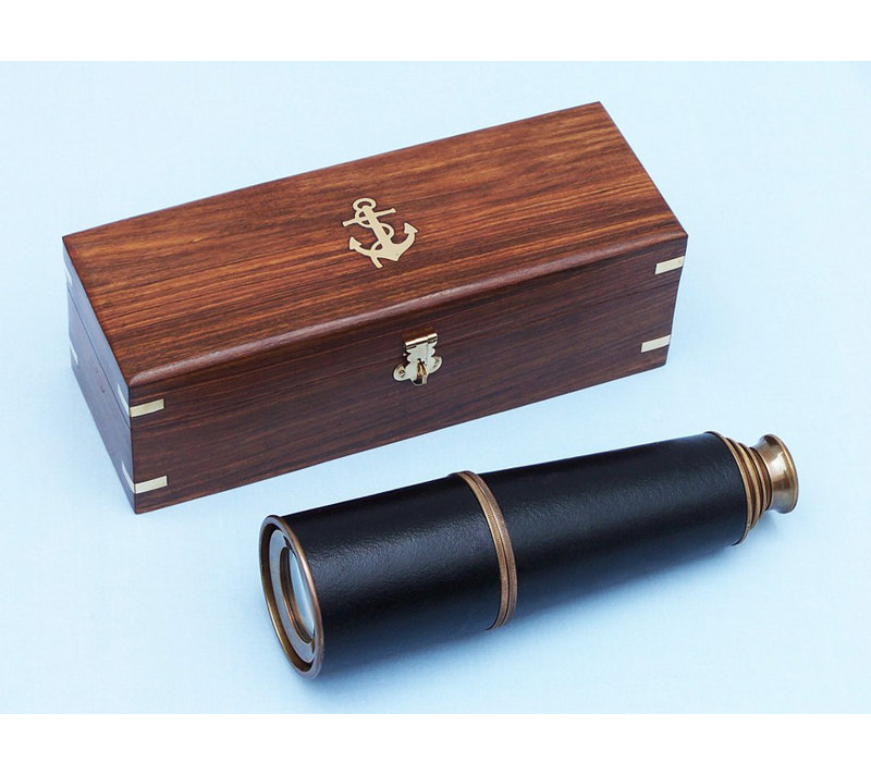 Spyglass en cuir deluxe class Admiral's, Cuivre antique avec boîtier en bois de rose