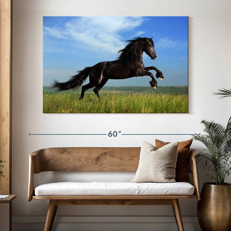 Brampt superbe cheval frison, H 34 po x l 51 po