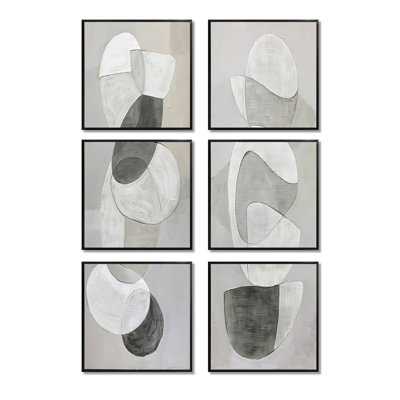 Gris minimaliste, formes simples, ensemble de 6 reproductions d'art mural