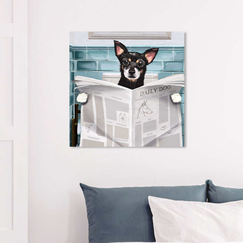 «Bath and Laundry Occupied Bathroom Chihuahua», reproduction d'art moderne sur toile pour salle de bain, Toile tendue