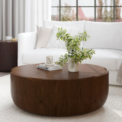 Table basse d'intérieur ronde 35,63 ", table basse centrale à grain de bois moderne, robuste en Mgo (oxyde de magnésium) imperméable, table sans assemblage pour patio, jardin, cour arrière, salon