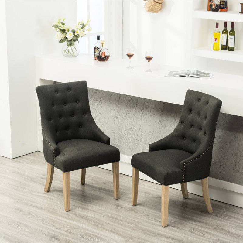 De 2 fauteuils à oreilles gris anthracite à oreilles capitonnées - Tête de clou en bois massif, Gris anthracite