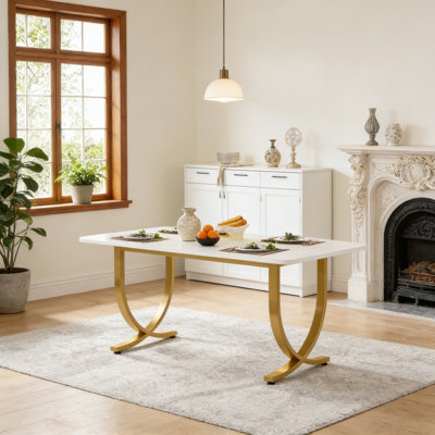 63" Modern Dining Table Kitchen Table with Faux Marble Table Top