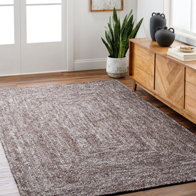 Tapis brun rectangulaire en polyester tissé à plat Rectangle Geathers