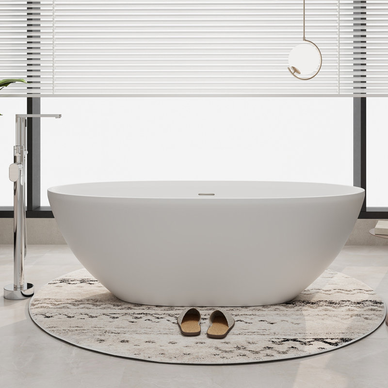 65'' x 30'' Freestanding Soaking Solid Surface Bathtub, Matte White