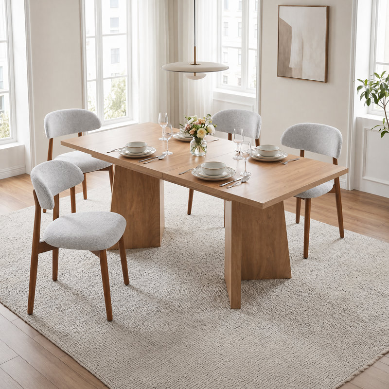 Ensemble de salle à manger extensible rectangulaire Alward pour 4 personnes, ensemble de salle à manger moderne en bois avec chaises rembourrées