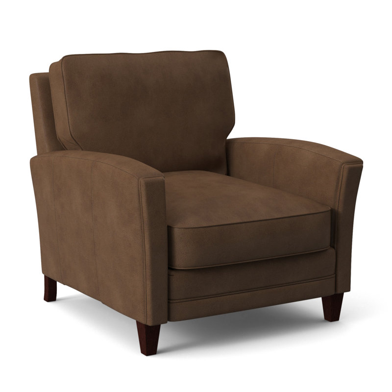 Zion Armchair, Mahogany, Aline Light Gray Stonewash Genuine Leather
