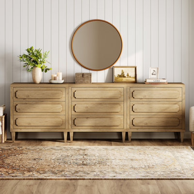 Commode 9 tiroirs Mid-Century Farmhouse - l 94,5 po, 3 pièces, chêne