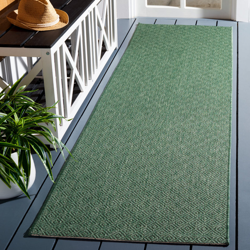 Oppenheimer Geometric Dark Green Indoor / Outdoor Area Indoor/Outdoor Area Rug, Runner 2'3" x 8'