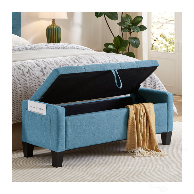 Banc de rangement rembourré avec charnière, Light Blue, Light Blue