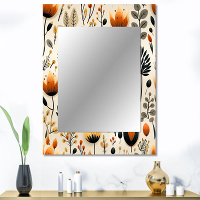 Aihnoa Meadow, motif floral beige et noir - grand miroir mural floral, miroir unique floral, impression sur métal
