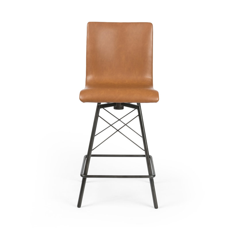 Rikhil Swivel Upholstered Counter Stool with Metal Frame, Sonoma Butterscotch Top Grain Leather