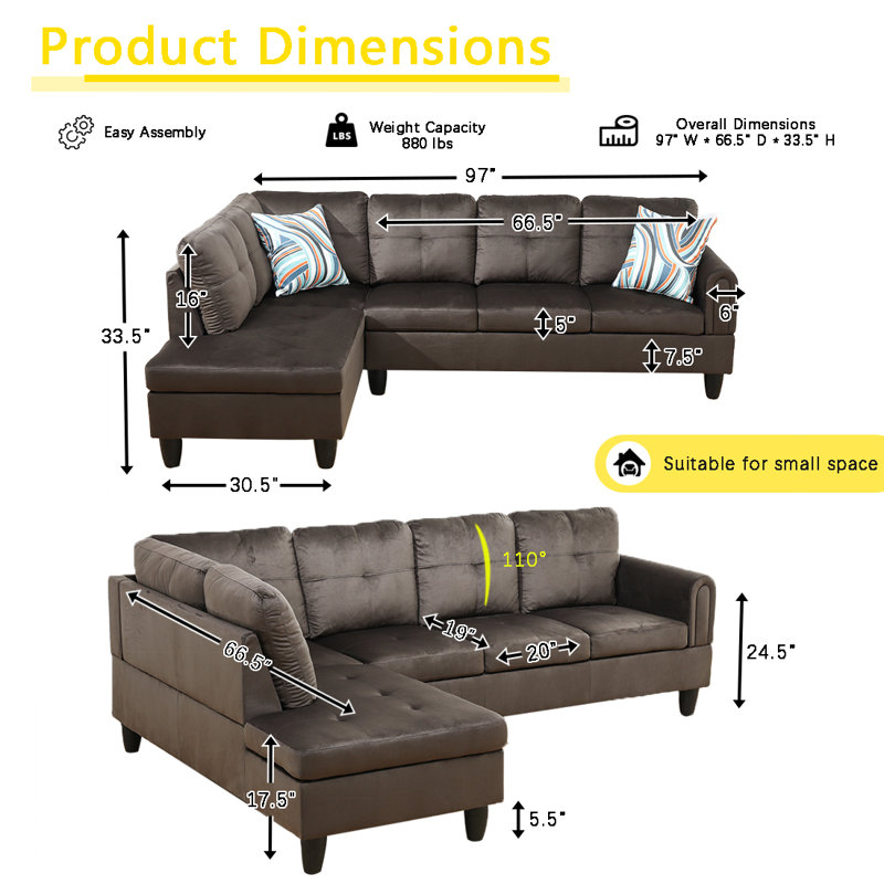 Upholstered L-Shaped Sectional Left Hand Facing, Left Hand Facing, Gray White Cotton Blend