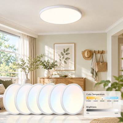 6-Pack 9Inch White Flush Mount Ceiling Light, LED Dimmable & 5CCT (2700K/3500K/4000K/5000K/6500K), 18W, 1800LM, Flush Mount Fixture For Kitchen, Bedroom, Hallway, Porch
