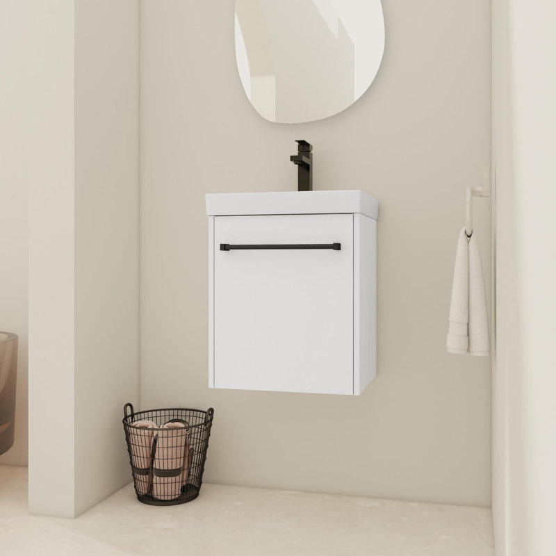 Meuble-lavabo mural avec lavabo, Blanc lustré