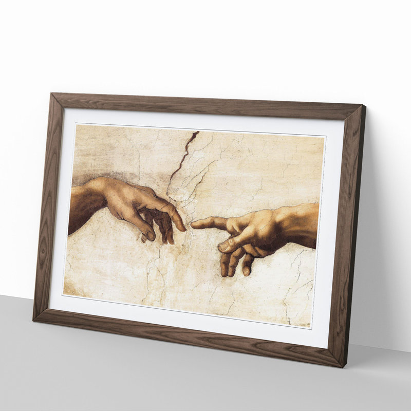Creation of Adam Hands by Michelangelo - Framed Print, Walnut Framed, 36cm H x 48cm W x 2cm D