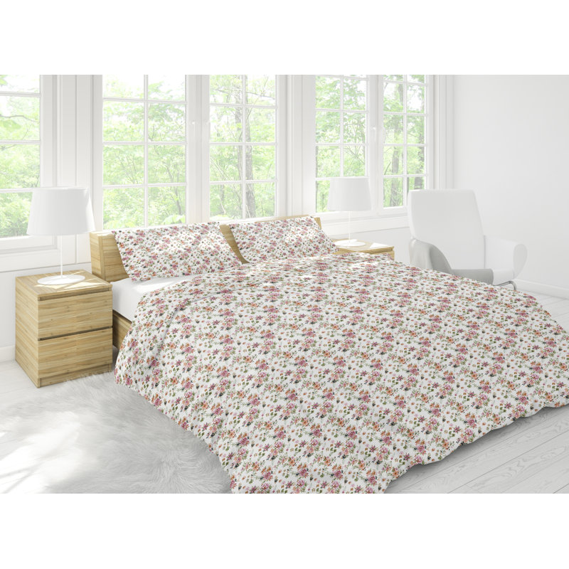 Sateen Floral Duvet Cover, Full/Queen Duvet Cover + 2 Shams, Pink