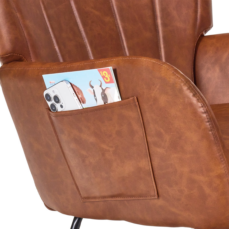 Chaise berçante à haut dossier brun avec appui-tête et poches latérales, Brun