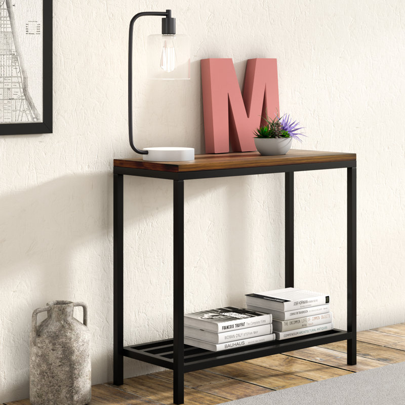 Modern Black 31" x 14" x 34" Console Table with Steel Frame and Shelf Storage