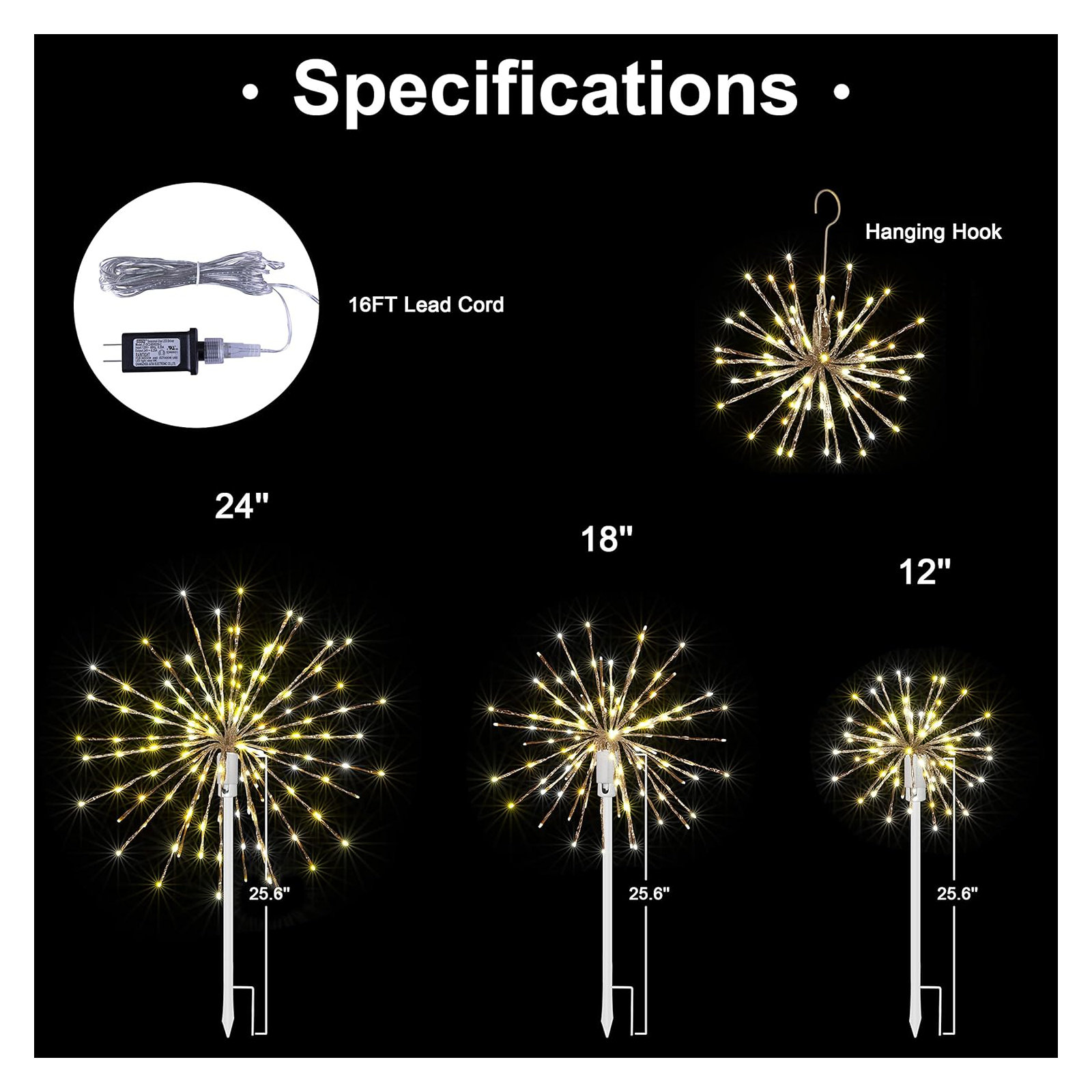 Starburst Light Lighted Ball 120 Led Firework Lights Twinkle Warm White Hanging Ball Dual-use For Patio Walkway Pathway Decoration Indoor/outdoor