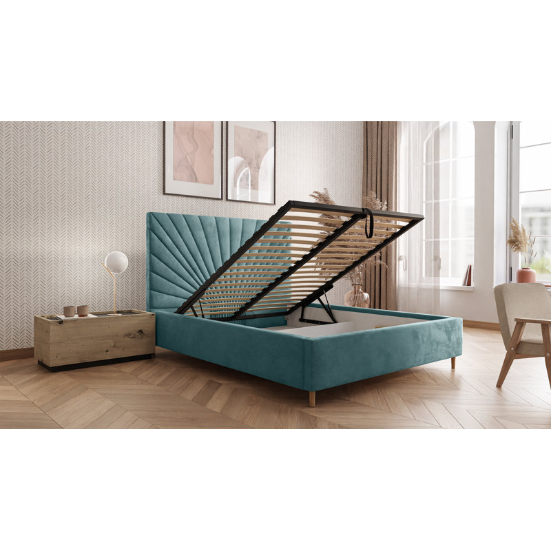 Ahu Upholstered Storage Bed, 140 x 200cm, Blue