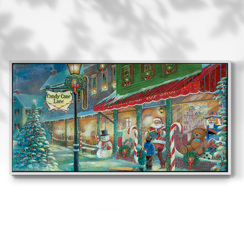 Candy Cane Lane - Toile tendue avec châssis tendue, prête à accrocher, H 21 po x l 41 po, Blanc