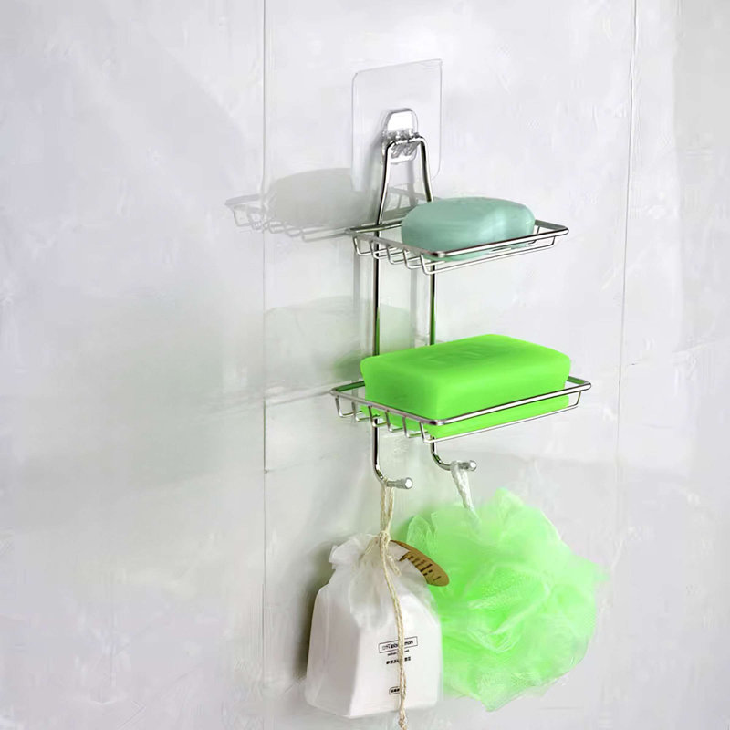 Porte-savon de douche suspendu et porte-savon auto-adhésif avec crochets pour serviettes, éponge