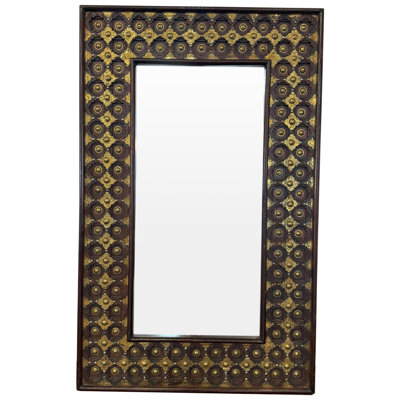 47" Large Ornate Handcrafted Rectangle Wall Mirror in Solid Wood and Brass