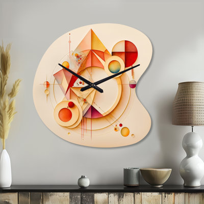 Abstrait géométrique orange et jaune - horloge murale en métal à forme unique géométrique, horloge murale asymétrique moderne