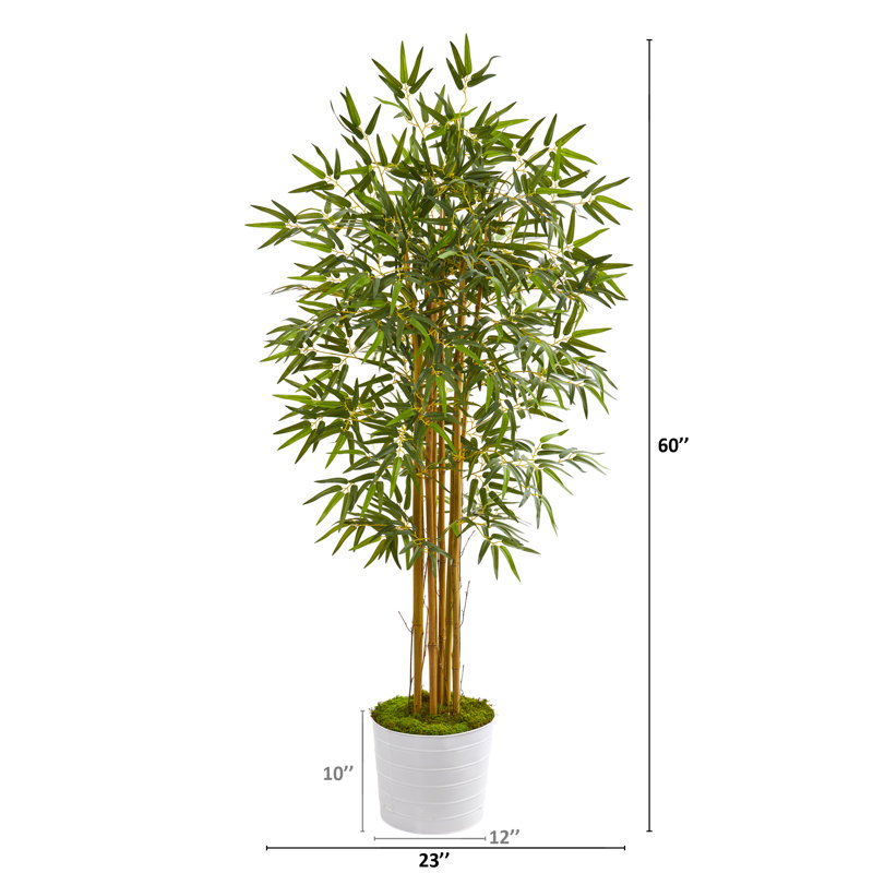 Bamboo Artificial Tree in White Tin Planter
