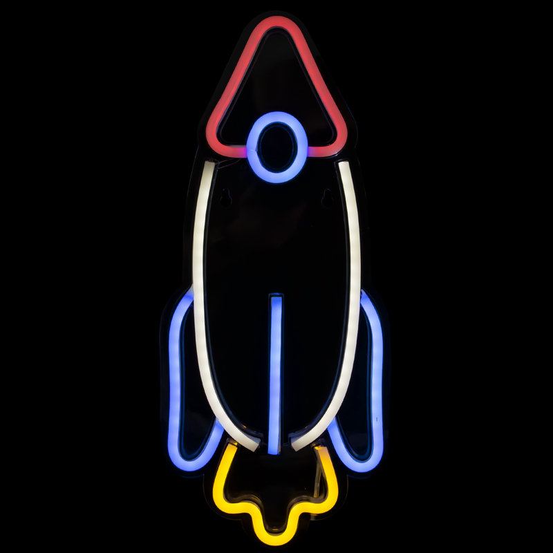 16.25" LED Neon Style Rocketship Wall Sign