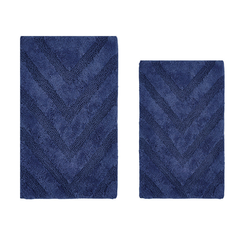 Annaclara Premium 100% Cotton 2 Piece Bath Rug Sets with Non-Slip Backing, Machine Washable, Luxurious Chervon Pattern Super Absorbent & Tufted Weave Bath Mat for Bathroom, Shower, and Tub