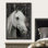 Courir, chevaux, gris, vert, cheval, portrait, sur, effet bois, panneaux, animaux, faune, art numérique, rustique